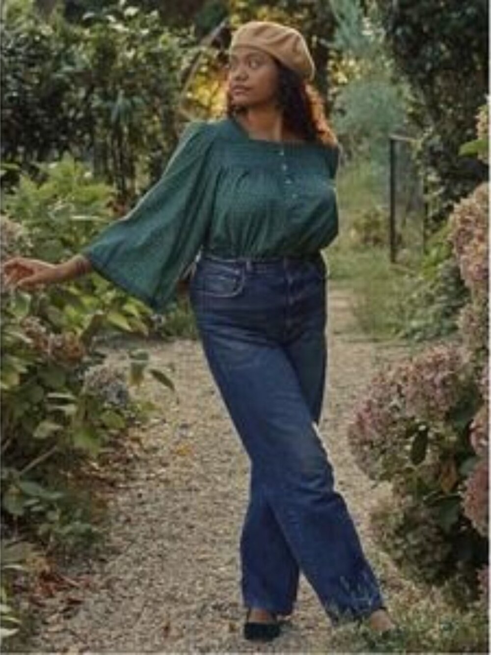 DÔEN LUNARIA TOP — EVERGREEN WINTER DITSY — SIZE XS